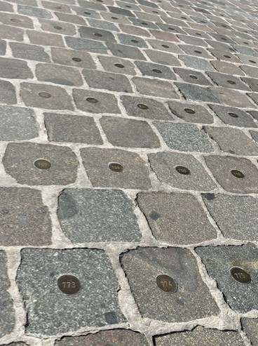 Numbered cobblestones on the main market square